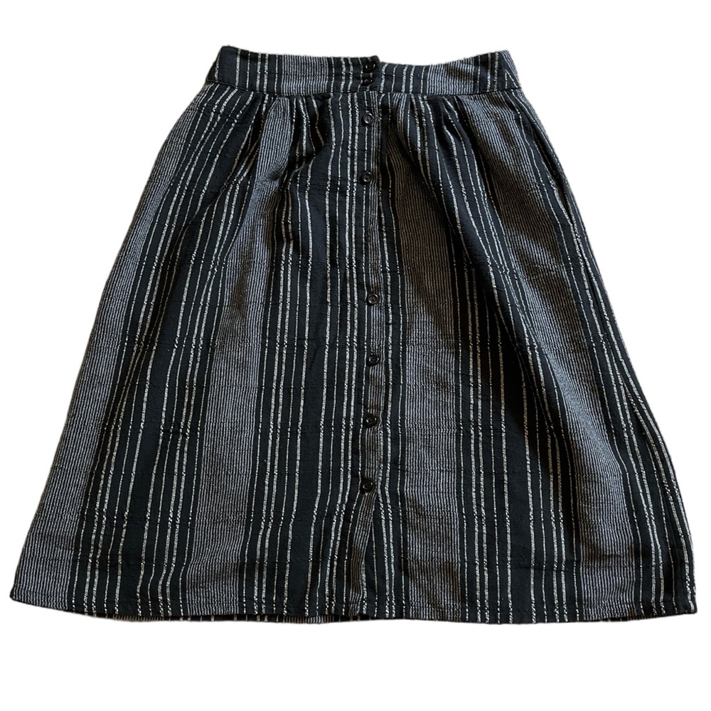 Luna Moon 100% cotton button down black skirt with white stripes fully lined